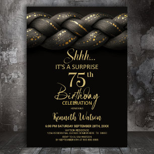 Grey Gold Braid Surprise 75th Birthday Party Invitation