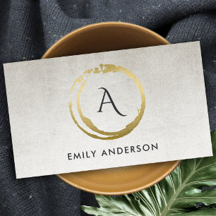 GREY GOLD BRUSH STROKE STAIN CIRCLE LOGO MONOGRAM BUSINESS CARD