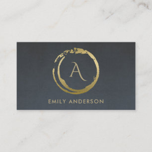 GREY GOLD BRUSH STROKE STAIN CIRCLE LOGO MONOGRAM BUSINESS CARD