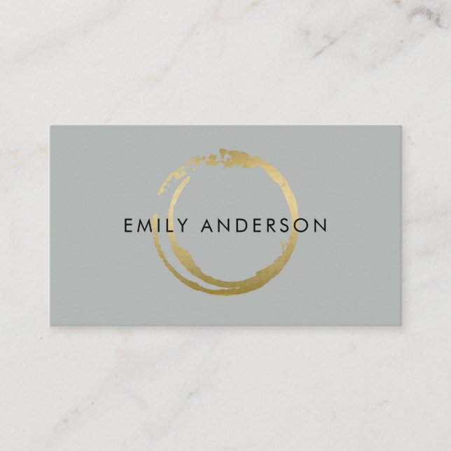 GREY GOLD BRUSH STROKE STAIN CIRCLE MARK LOGO BUSINESS CARD (Front)