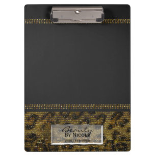 Grey & Gold Cheetah Leopard Glam Personalized Clipboard