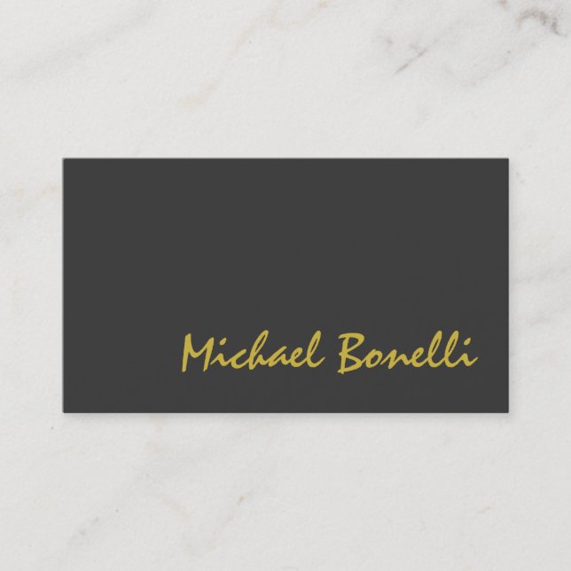 Grey Gold Color Handwriting Script Business Card (Front)