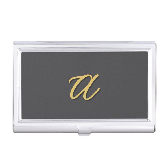 Grey Gold Color Monogram Professional Business Card Case (Front)