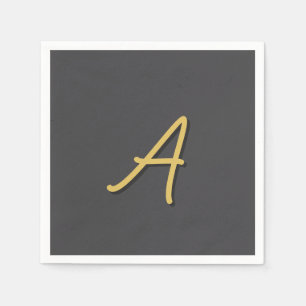 Grey Gold Color Monogram Professional Napkins