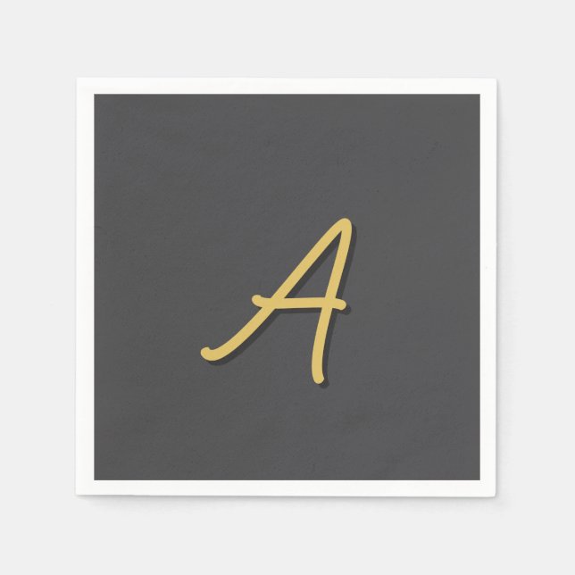 Grey Gold Color Monogram Professional Napkins (Front)