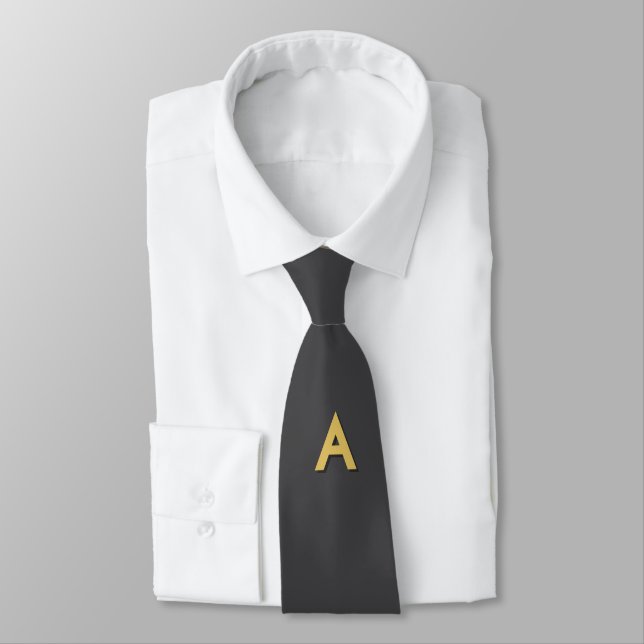 Grey Gold Color Monogram Professional Neck Tie (Tied)