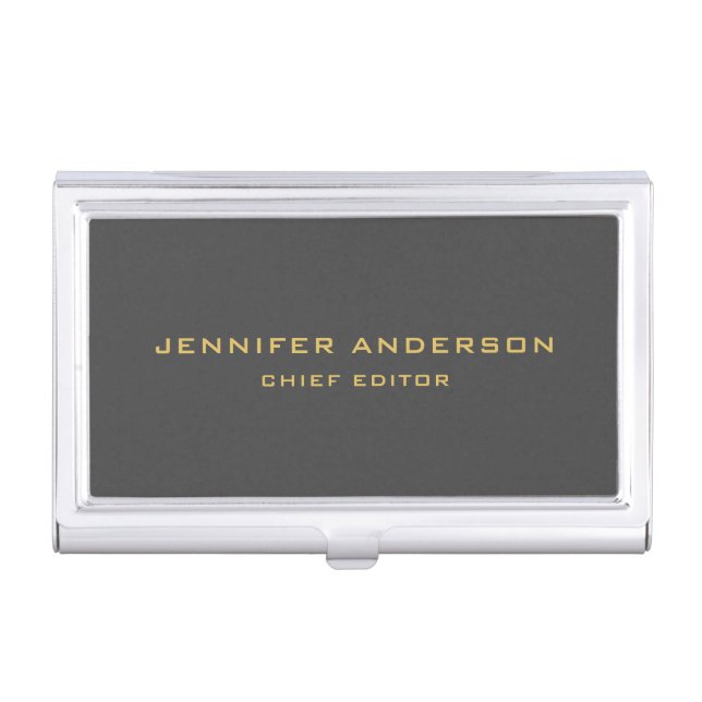 Grey & Gold Colors Professional Modern Plain Business Card Case (Front)