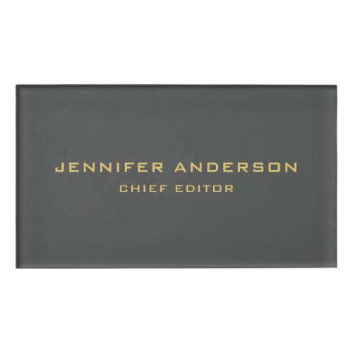 Grey  Gold Colors Professional Modern Plain Name Tag