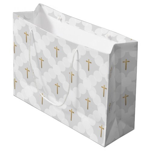 Grey Gold Cross Modern circle pattern Large Gift Bag