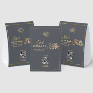 Grey & Gold Eid Mubarak QR Code Table Sign