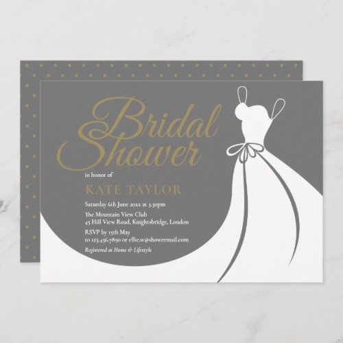 Grey Gold Elegant Gown Bridal Shower Invitation