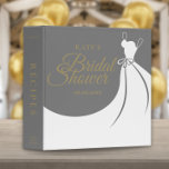 Grey Gold Elegant Gown Bridal Shower Recipe 3 Ring Binder<br><div class="desc">A chic bridal shower recipe binder featuring an elegant wedding gown on a slate grey background with beautiful gold script text. You can customise the background colour to coordinate with your wedding theme. Fill with all your recipe ideas to create an ideal personalised gift for any bride to be. Designed...</div>