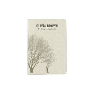 GREY GOLD FALL AUTUMN TREES leather MONOGRAM Passport Holder