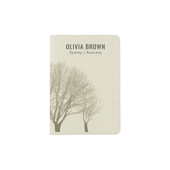 GREY GOLD FALL AUTUMN TREES leather MONOGRAM Passport Holder (Front)