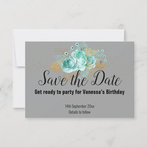 GREY GOLD FLORAL CHEVRON SAVE THE DATE RSVP CARD