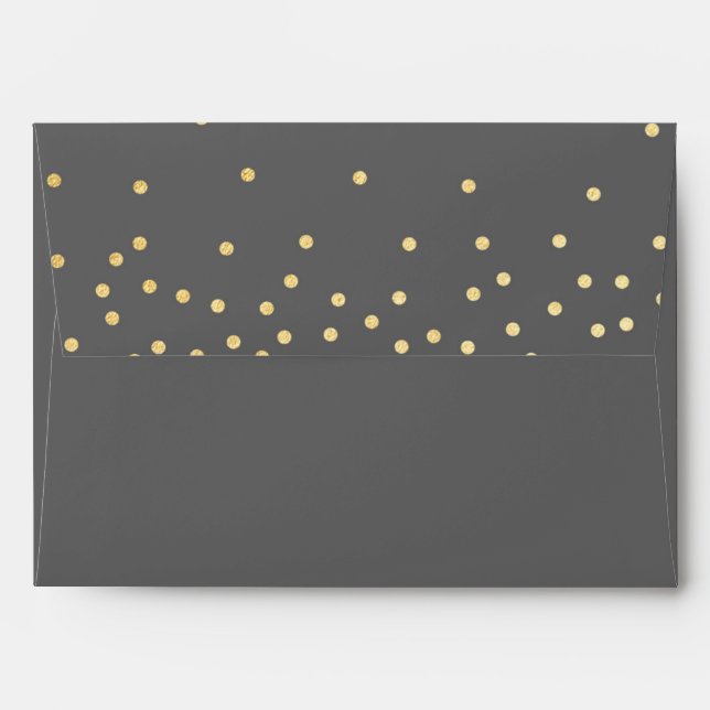 Grey Gold Foil Confetti Dots Invitation Envelope (Back (Top Flap))
