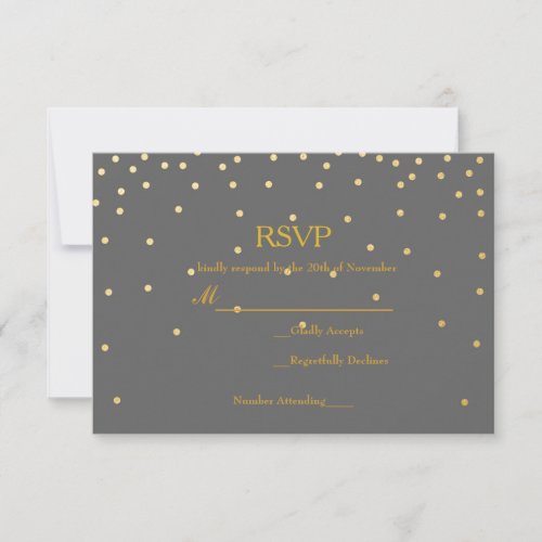 Grey  Gold Foil Confetti Dots Wedding RSVP Card