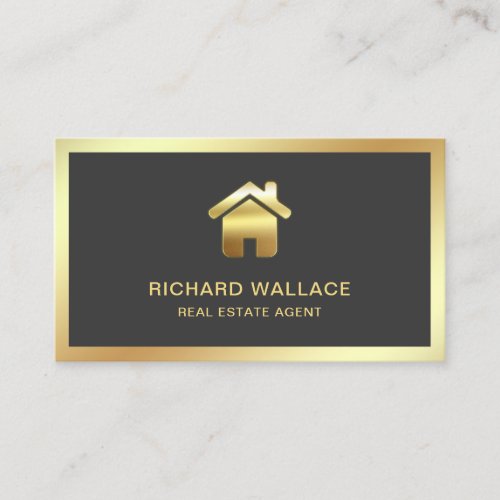 Grey Gold Foil Home Logo Real Estate Agent Business Card