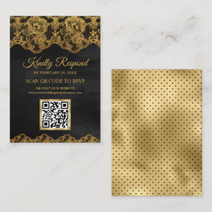 Grey Gold Foil Lace QR Code RSVP Wedding Website Enclosure Card