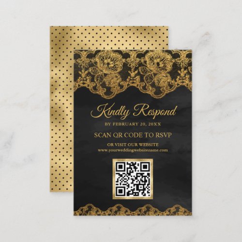 Grey Gold Foil Lace QR Code RSVP Wedding Website Enclosure Card