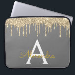 Grey Gold Glitter Sparkle Monogram Laptop Sleeve<br><div class="desc">Charcoal Grey (Gray) and Gold Faux Dripping Modern and Elegant Girly Glitter and Sparkle Elegant Monogram Case. This case can be customized to include your initial and first name.</div>