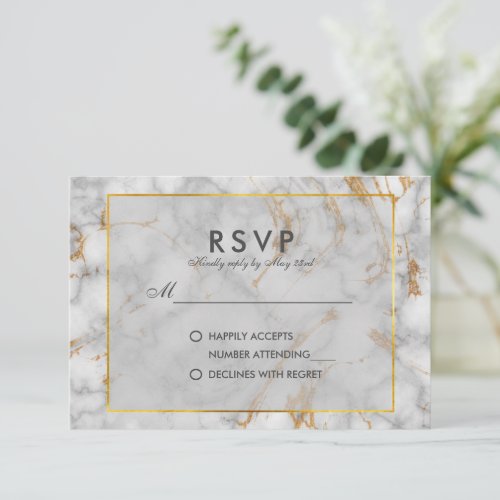 Grey Gold Marble Agate  Elegant Gold Faux Foil RS RSVP Card