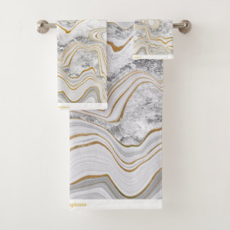 Grey Gold Marble Towel Monogram BATHROOM TOWEL SET