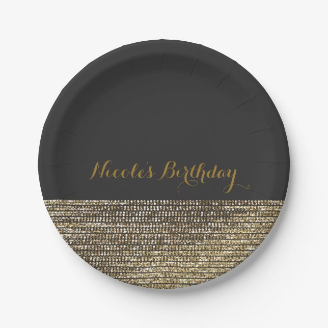 Grey & Gold Modern Glam Sequins Chic Elegant Plate (Front)