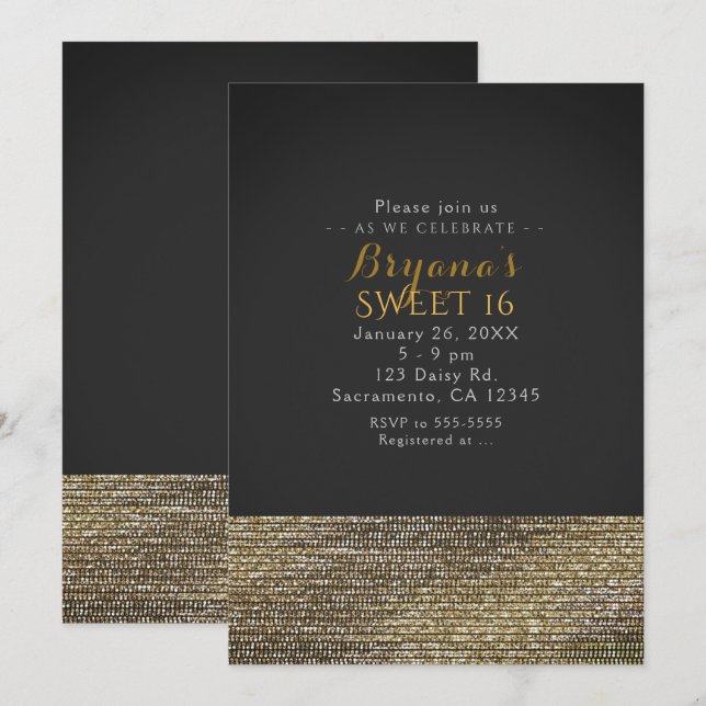 Grey & Gold Modern Glam Sequins Party Invitations (Front/Back)