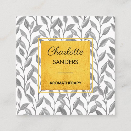 Grey gold pretty floral  square business card
