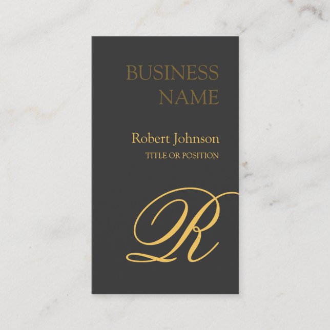 Grey Gold Professional Monogram Business Card (Front)