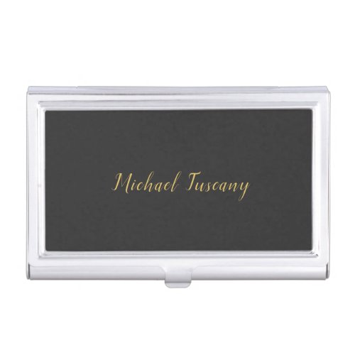 Grey Gold Professional Trendy Minimalist Own Text Business Card Case