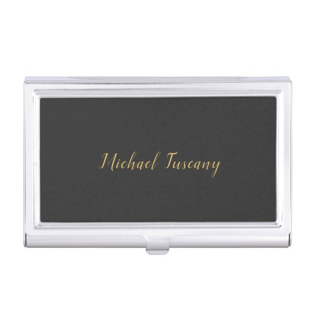 Grey Gold Professional Trendy Minimalist Own Text Business Card Case (Front)