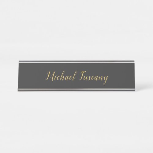 Grey Gold Professional Trendy Minimalist Own Text Desk Name Plate