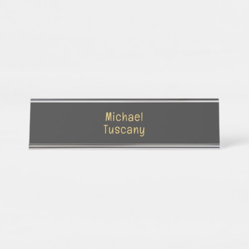 Grey Gold Professional Trendy Minimalist Own Text Desk Name Plate