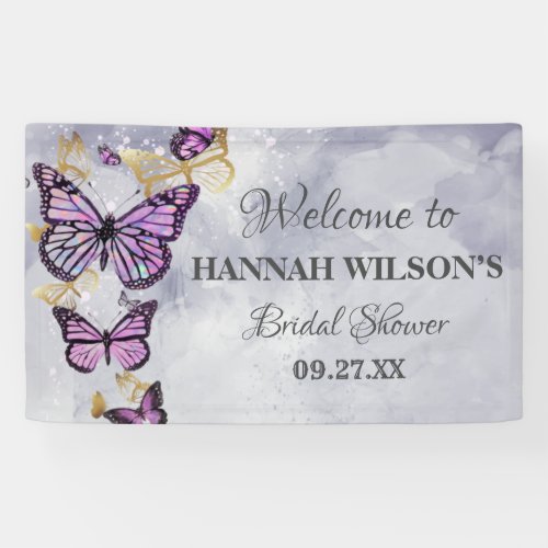 Grey Gold Purple Butterfly  Elegant Bridal Shower  Banner