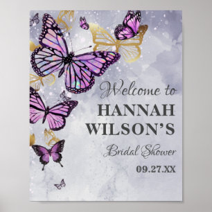 Grey Gold Purple Butterfly Elegant Bridal Shower Poster