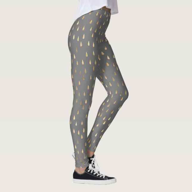 Grey Gold Raindrop Modern Trendy Yoga Leggings (Right)