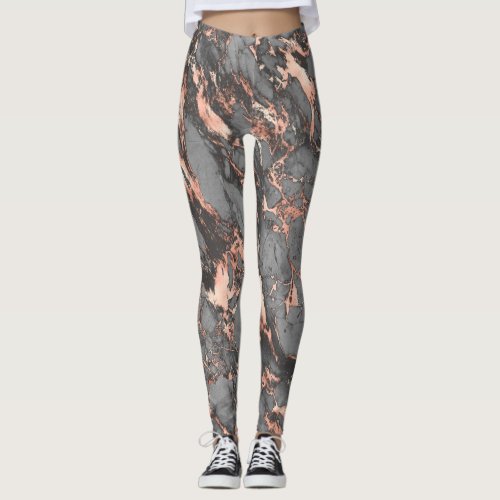 Grey gold rose marble modern design leggings