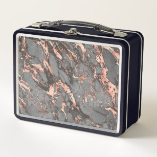 Modern Chic White Gold Foil Marble Pattern Metal Lunch Box