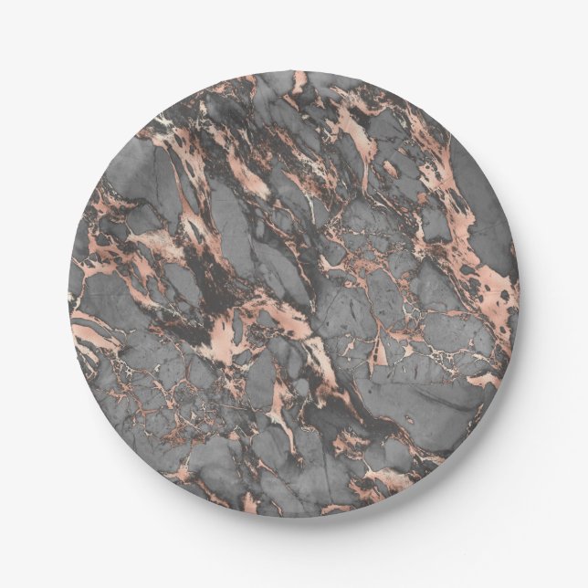 Grey gold rose marble modern design paper plates (Front)