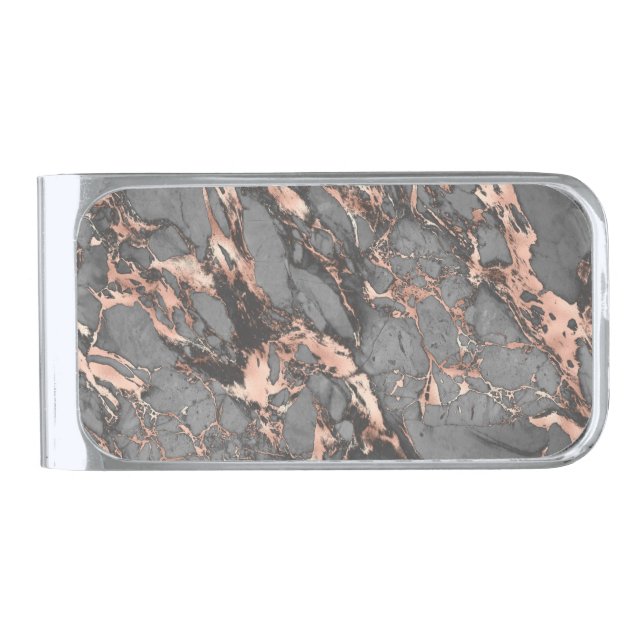 Grey gold rose marble modern design silver finish money clip (Front)