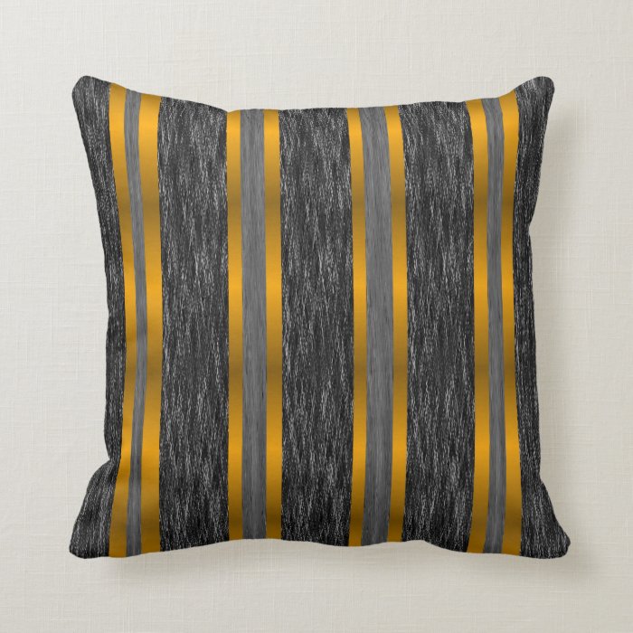 Grey Gold Stripes on Black Texture Pillow Pillow