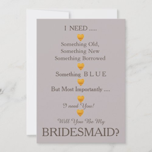 Grey  Gold with Heart Will You Be my Bridesmaid Invitation