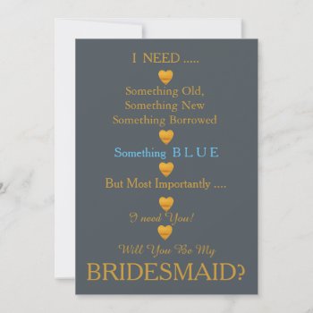 Grey & Gold With Heart Will You Be My Bridesmaid Invitation by sunbuds at Zazzle
