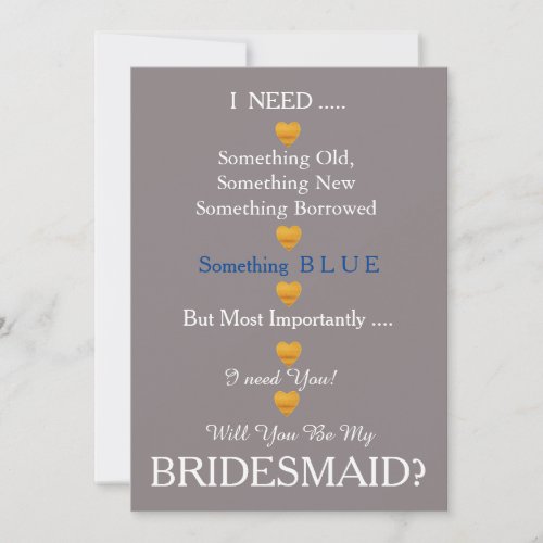 Grey  Gold with Heart Will You Be my Bridesmaid Invitation