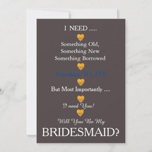 Grey  Gold with Heart Will You Be my Bridesmaid Invitation