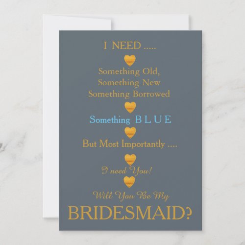 Grey  Gold with Heart Will You Be my Bridesmaid Invitation