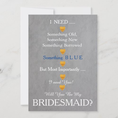 Grey  Gold with Heart Will You Be my Bridesmaid Invitation