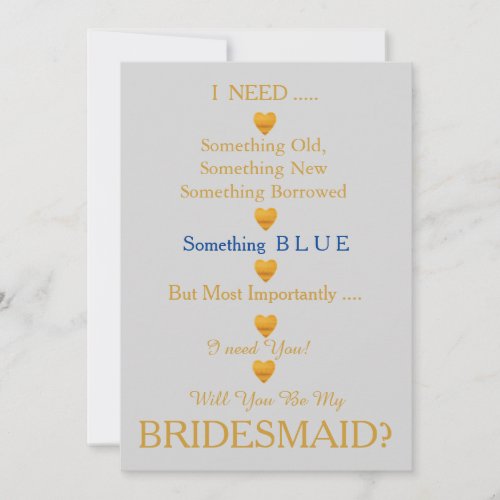 Grey  Gold with Heart Will You Be my Bridesmaid Invitation